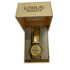 Vintage Lorus Melody Mickey Mouse Watch V421-0020 Z0 - Gold Band - Untested picture