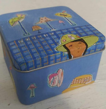 Authentic 2000 Fossil Millinery Mini Collectible Metal Tin Blue With Hats picture
