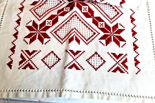 Vintage Red White Hand Embroidered Table Runner Openwork - 38