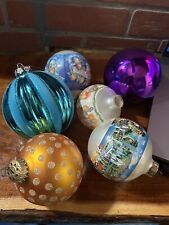 Lot Of 6 Christmas Tree Ornaments Mixed Plastic Vintage Large Glitter picture