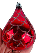 vtg Mercury Glass tear drop Christmas Ornament w glitter picture