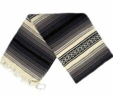 Mexican Blanket Vintage Style Stripes 100% WOOL Black Grey Thick Native Serape picture