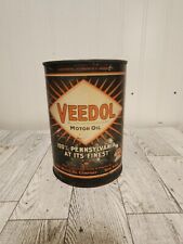 Vintage Early Veedol 1930's Metal Quart Can-Sodered Seam Empty Gas Oil Signs picture