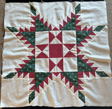 Vintage QUILT Block Feathered Star Red Green Large 22.5