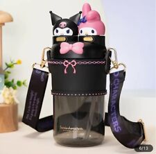 Kuromi & My Melody Hip Gothic Water Bottle Sanrio Kawaii Black And Pink W Strap picture