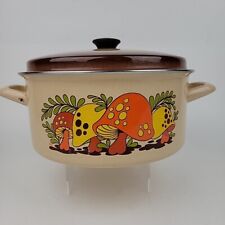Vintage 1970s Sears Merry Mushroom Harvest Gold Enamel 10in Stock Pot Dutch Oven picture