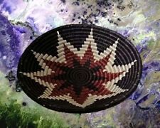 Vtg Native American Coiled Baske   Hand Woven Colorful Spiral Earth Tones picture