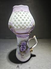 Vintage Miniature Ceramic Oil Lamp Lantern  Purple Flowers With Gold Trim. 7