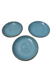 HARKERWARE Stoneware China Blue Mist Saucer Plate Set of 3 Speckle Gray Rim 5.5