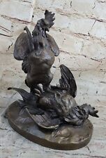 Pair Bronze Asian Rooster Cock Fight Sculpture Hand Made Classic Artwork Gift picture