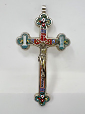 VINTAGE ANTIQUE MICRO MOSAIC CROSS CRUCIFIX WALL PRIEST PECTORAL 6’’in picture