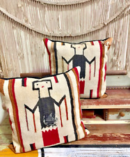 Pair (2) Vintage YEI Navajo Rug Weaving Textile Pillows w/velvet backs 15
