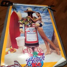 Vintage 1983 Budweiser Bud Beer Beach Bud Sexy Girl Large Poster 22” X 37”  picture