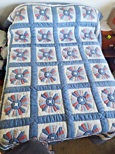 Vintage Dresden Plate Antique Patchwork Thick Quilt Fits Queen Size *Estate Find picture