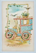 Birthday Greeting Gilded Floral Antique Automobile 1908 Carlisle PA Postcard U14 picture