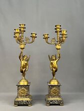 Pair Antique French Empire Style Four-Light Gilt Bronze & Marble Candelabras picture