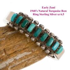 Vintage Zuni Turquoise Petitpoint ROW Ring Sterling Silver ZUNI sz 6.5 OLD Pawn picture