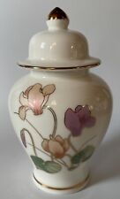 White Fine China Ginger Jar 6.25” Tall Japan W/Florals & Gold Accents 9062 picture