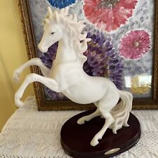 Rubg's Collection White Horse Figurine Statue Wooden Base picture