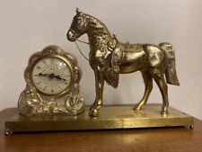 Vintage 1950’s United Brass Finish Western Horse 17”x11” Mantle Clock Works picture