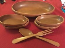 Set Of 4 Vintage Woodcroftery Round Salad Bowls Plus Large Bowl Spoon Fork D84 picture