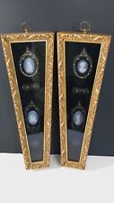 Vintage Gold Paint Wedgwood Style Blue White Cameo Trapezoid Wall Frames picture
