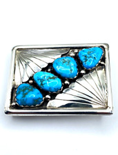 Vintage Turquoise Sterling Silver Belt Buckle Petite Navajo Martin Martinez picture