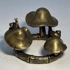 Vtg Brass Old Mushroom & Snail Home Decoration, Lucky Fortune Tarnished 1.5x2.5” picture