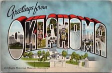 Vintage 1940s OKLAHOMA Large Letter Greetings Postcard KROPP Linen #10919 picture