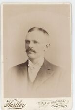 Antique Circa 1880s Cabinet Card Handsome Man With Mustache Hartley Chicago, IL picture
