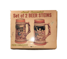 Vintage Kmart Hand Decorated Set of 2 Ceramic Beer Steins with Box Collectible picture