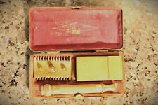 1930's Gillette Pinstripe Case Pocket Edition Set Safety Razor Vintage Rare picture