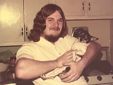 Vintage Color Photo Chihuahua Dog Puppy Young Man Long Hair 1970's picture