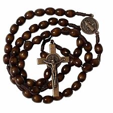 Saint St Benedict Weave Handmade Holy Catholic Rosary Wood Beads Copper Cross picture