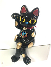 Japanese Maneki Neko Beckoning Lucky cat Pottery Black Made in Japan New 【Large】 picture