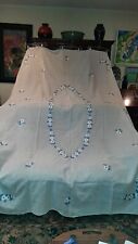 Vintage Large, White Linen, Hand-Embroidered, Table Cloth: Floral Design picture