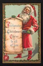 1913 Christmas Santa Scroll Vintage Embossed Color Post Card 1 Cent Stamp CF picture
