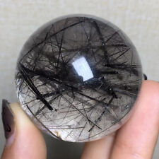 89g Natural Black hair Quartz Sphere Crystal Energy Ball Reiki Healing Decor picture