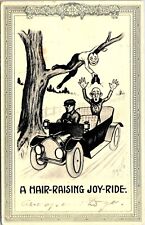 Postcard 1912 Hair Raising Jalopy Car Ride Toupee Humor D10 picture