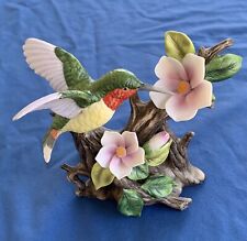 Vintage Marks Rosenfeld Porcelain Ruby-Throated Hummingbird Bird Feeding Flowers picture