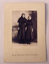 Antique Photo Cabinet Card Young Sisters Dressed in Black Long Hair 1896-97 picture