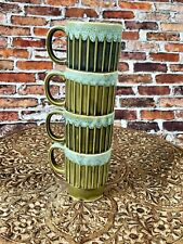 Vintage Mint Green Stacking Coffee Mug Set Of 4 Dripware Japan Retro Bohemian picture