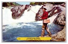 Greetings from Billings MT Montana Fly Fishing A106 Chrome Postcard Posted 1952 picture