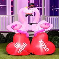 5 FT Tall Valentines Day Inflatable Flamingos Couple with Sweet Hearts picture