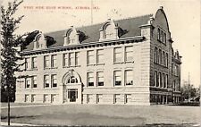 Aurora Illinois~West Side High School~Houses Behind~1910 B&W Postcard picture