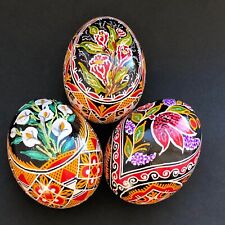 3 Real Ukrainian Pysanky.Chicken Hand Made Hutsul Pysanka. Easter Eggs. picture