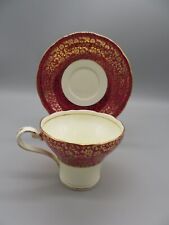 Aynsley England Bone China Teacup and Saucer Dark Pink Gold Trim w/Stand picture