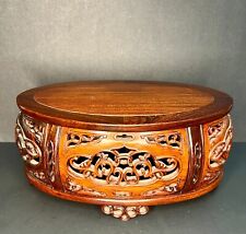 Antique Chinese Rosewood Oval Carved Lattice Bonsai Art Sculpture Display Stand picture