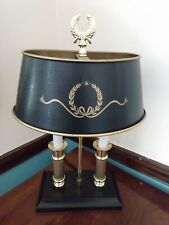 Vintage Bouillotte French Style Lamp Black Toleware Tole Shade Candlestick Brass picture