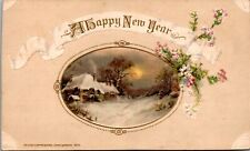 John Winsch A Happy New Year Postcard Snow Covered House Full Moon picture